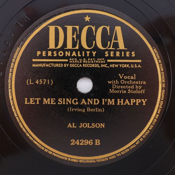 Al Jolson – If I Only Had A Match / Let Me Sing And I'm Happy 78rpm Record 24296 - Picture 3 of 16
